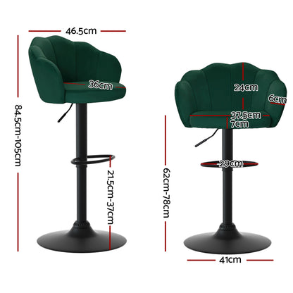 Artiss 2x Bar Stools Gas Lift Velvet Green - Furniture > Bar Stools & Chairs > Table & Bar Stools