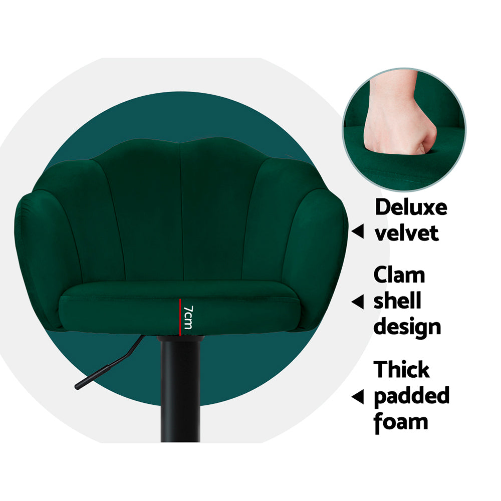 Artiss 2x Bar Stools Gas Lift Velvet Green - Furniture > Bar Stools & Chairs > Table & Bar Stools