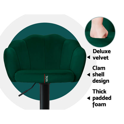 Artiss 2x Bar Stools Gas Lift Velvet Green - Furniture > Bar Stools & Chairs > Table & Bar Stools