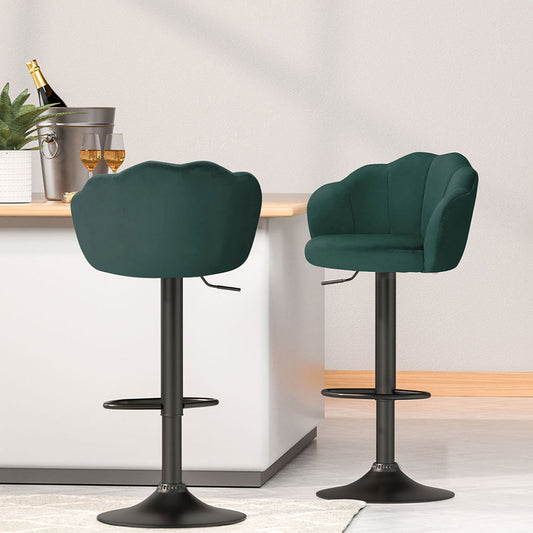Artiss 4x Bar Stools Gas Lift Velvet Green - Furniture > Bar Stools & Chairs > Table & Bar Stools