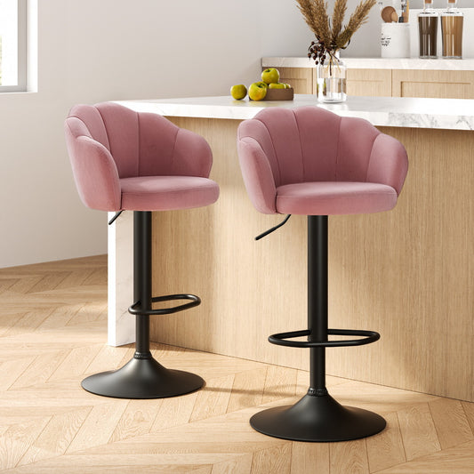 Artiss 2x Bar Stools Gas Lift Velvet Pink - Furniture > Bar Stools & Chairs > Table & Bar Stools