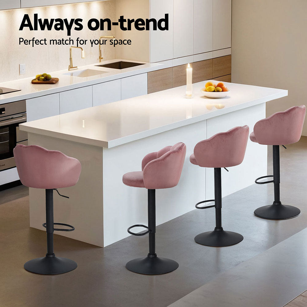 Artiss 4x Bar Stools Gas Lift Velvet Pink - Furniture > Bar Stools & Chairs > Table & Bar Stools
