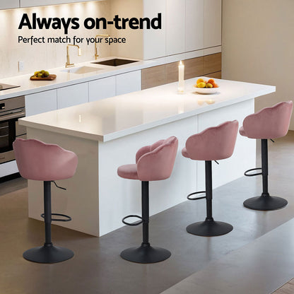 Artiss 4x Bar Stools Gas Lift Velvet Pink - Furniture > Bar Stools & Chairs > Table & Bar Stools