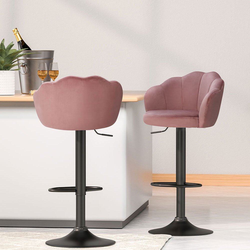 Artiss 4x Bar Stools Gas Lift Velvet Pink - Furniture > Bar Stools & Chairs > Table & Bar Stools