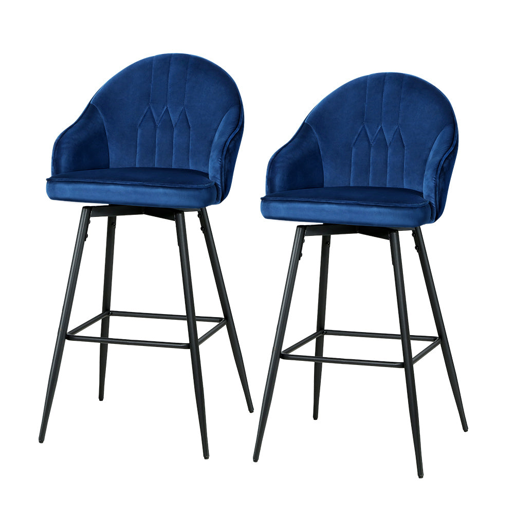 Artiss 2x Bar Stools Velvet Swivel Metal Legs Blue - Furniture > Bar Stools & Chairs > Table & Bar Stools