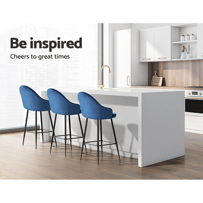 Artiss 2x Bar Stools Velvet Swivel Metal Legs Blue - Furniture > Bar Stools & Chairs > Table & Bar Stools