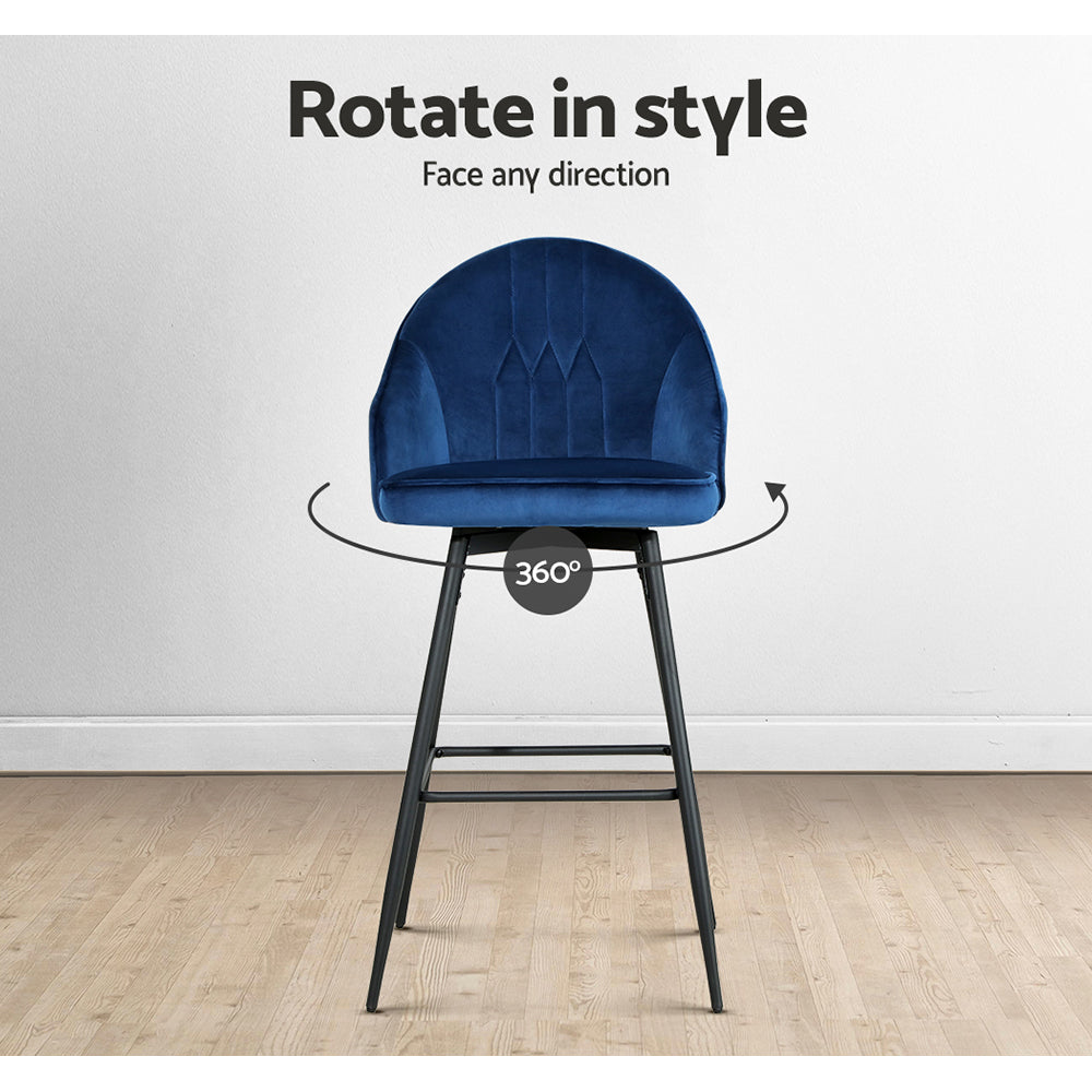 Artiss 2x Bar Stools Velvet Swivel Metal Legs Blue - Furniture > Bar Stools & Chairs > Table & Bar Stools