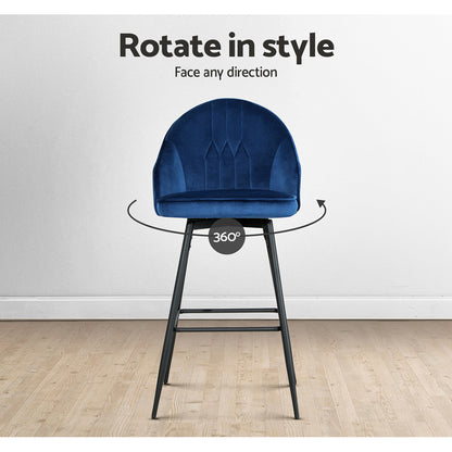 Artiss 2x Bar Stools Velvet Swivel Metal Legs Blue - Furniture > Bar Stools & Chairs > Table & Bar Stools