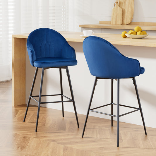 Artiss 2x Bar Stools Velvet Swivel Metal Legs Blue - Furniture > Bar Stools & Chairs > Table & Bar Stools