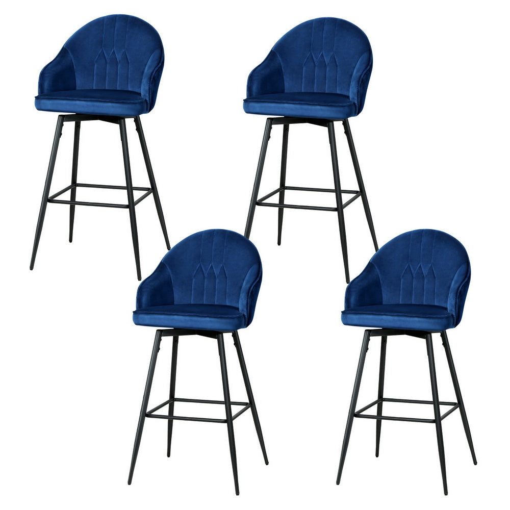 Artiss 4x Bar Stools Velvet Swivel Metal Legs Blue - Furniture > Bar Stools & Chairs > Massage Chairs