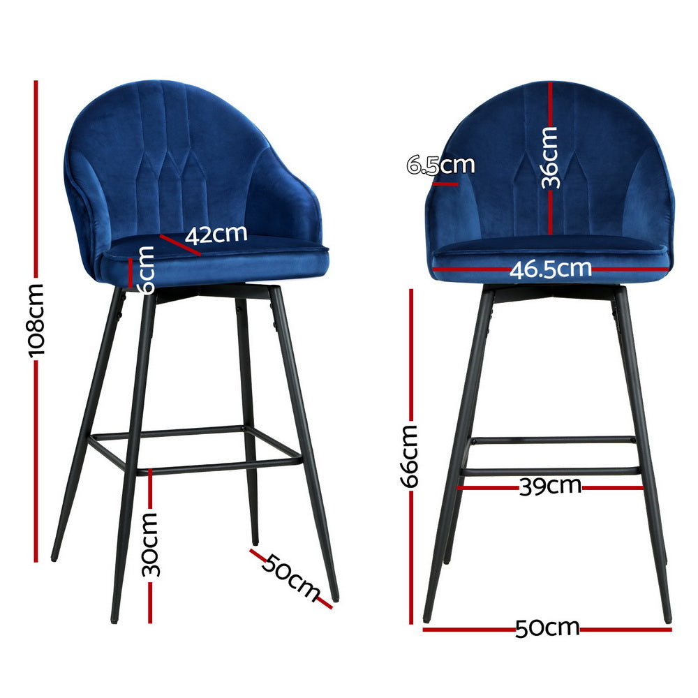 Artiss 4x Bar Stools Velvet Swivel Metal Legs Blue - Furniture > Bar Stools & Chairs > Massage Chairs