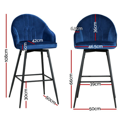 Artiss 4x Bar Stools Velvet Swivel Metal Legs Blue - Furniture > Bar Stools & Chairs > Massage Chairs