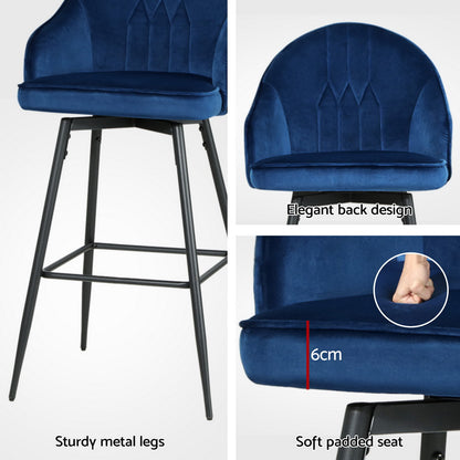 Artiss 4x Bar Stools Velvet Swivel Metal Legs Blue - Furniture > Bar Stools & Chairs > Massage Chairs