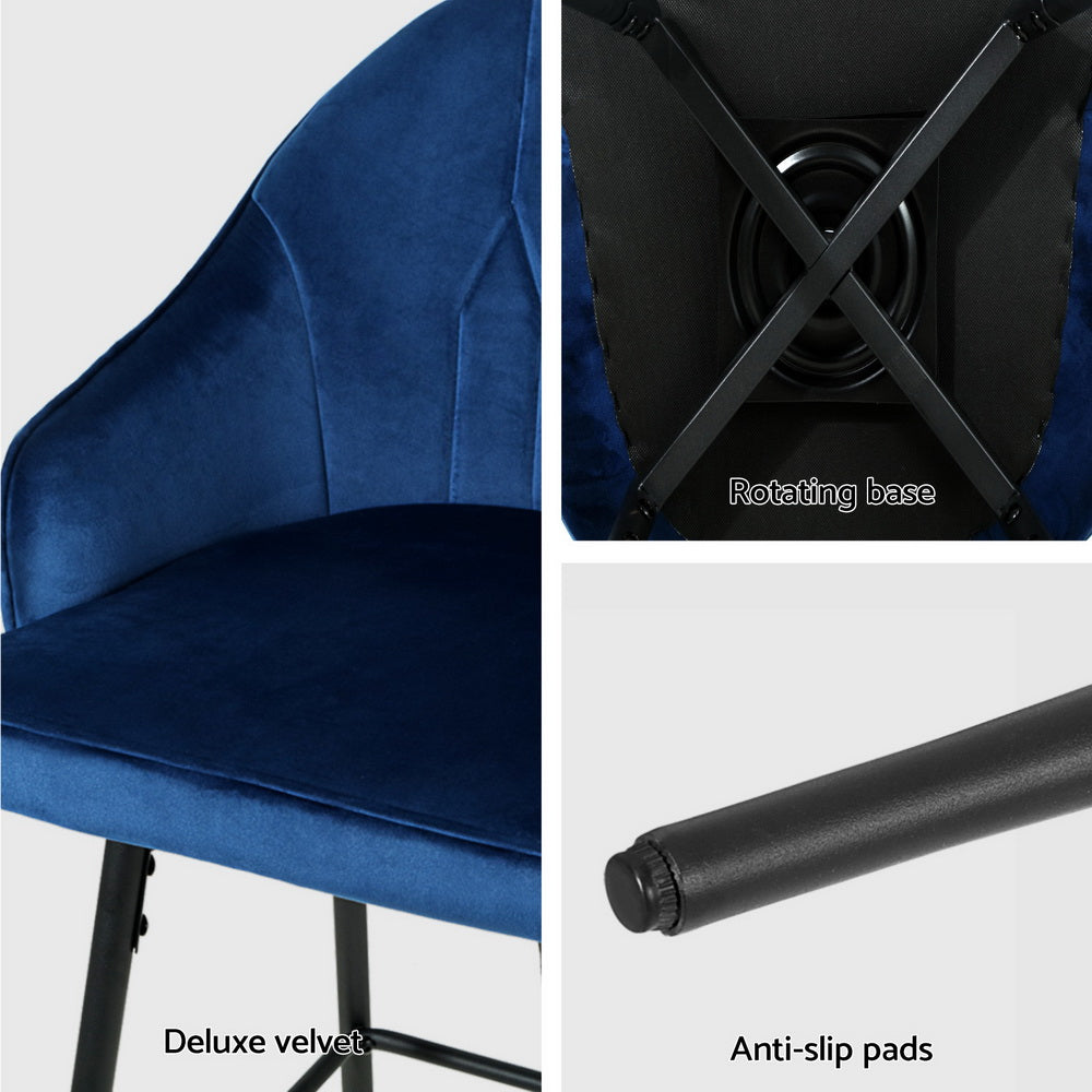 Artiss 4x Bar Stools Velvet Swivel Metal Legs Blue - Furniture > Bar Stools & Chairs > Massage Chairs