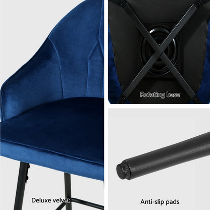 Artiss 4x Bar Stools Velvet Swivel Metal Legs Blue - Furniture > Bar Stools & Chairs > Massage Chairs