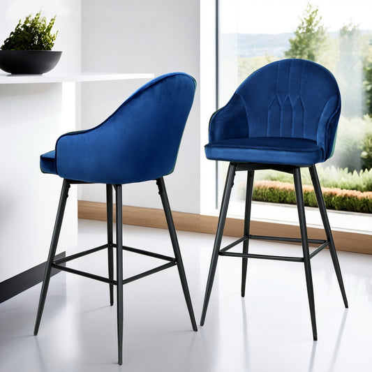 Artiss 4x Bar Stools Velvet Swivel Metal Legs Blue - Furniture > Bar Stools & Chairs > Massage Chairs