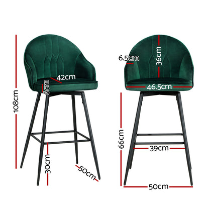 Artiss 2x Bar Stools Velvet Swivel Metal Legs Green - Furniture > Bar Stools & Chairs > Table & Bar Stools