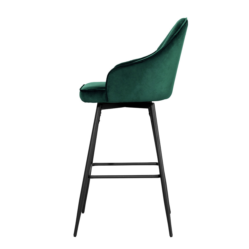 Artiss 2x Bar Stools Velvet Swivel Metal Legs Green - Furniture > Bar Stools & Chairs > Table & Bar Stools