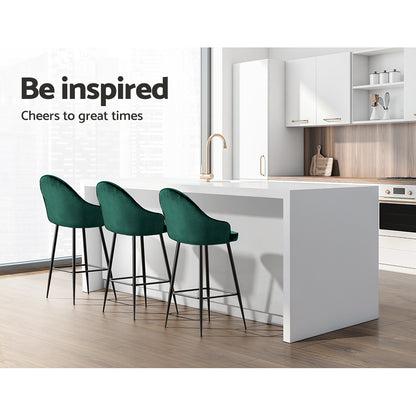 Artiss 2x Bar Stools Velvet Swivel Metal Legs Green - Furniture > Bar Stools & Chairs > Table & Bar Stools