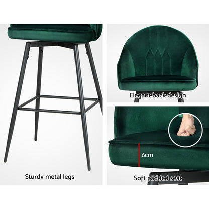 Artiss 2x Bar Stools Velvet Swivel Metal Legs Green - Furniture > Bar Stools & Chairs > Table & Bar Stools