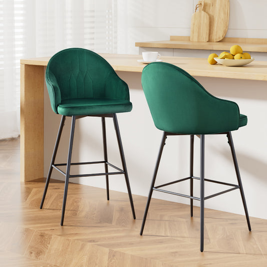 Artiss 2x Bar Stools Velvet Swivel Metal Legs Green - Furniture > Bar Stools & Chairs > Table & Bar Stools