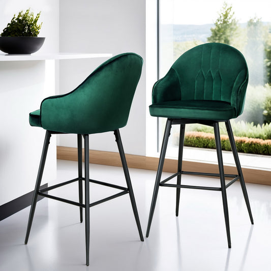 Artiss 4x Bar Stools Velvet Swivel Metal Legs Green - Furniture > Bar Stools & Chairs > Massage Chairs