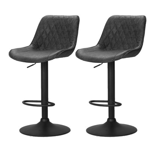 Artiss 2x Bar Stools Gas Lift Vintage Leather Black - Furniture > Bar Stools & Chairs > Table & Bar Stools