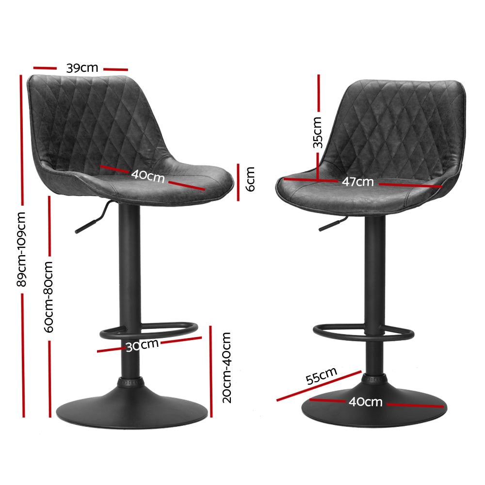 Artiss 2x Bar Stools Gas Lift Vintage Leather Black - Furniture > Bar Stools & Chairs > Table & Bar Stools
