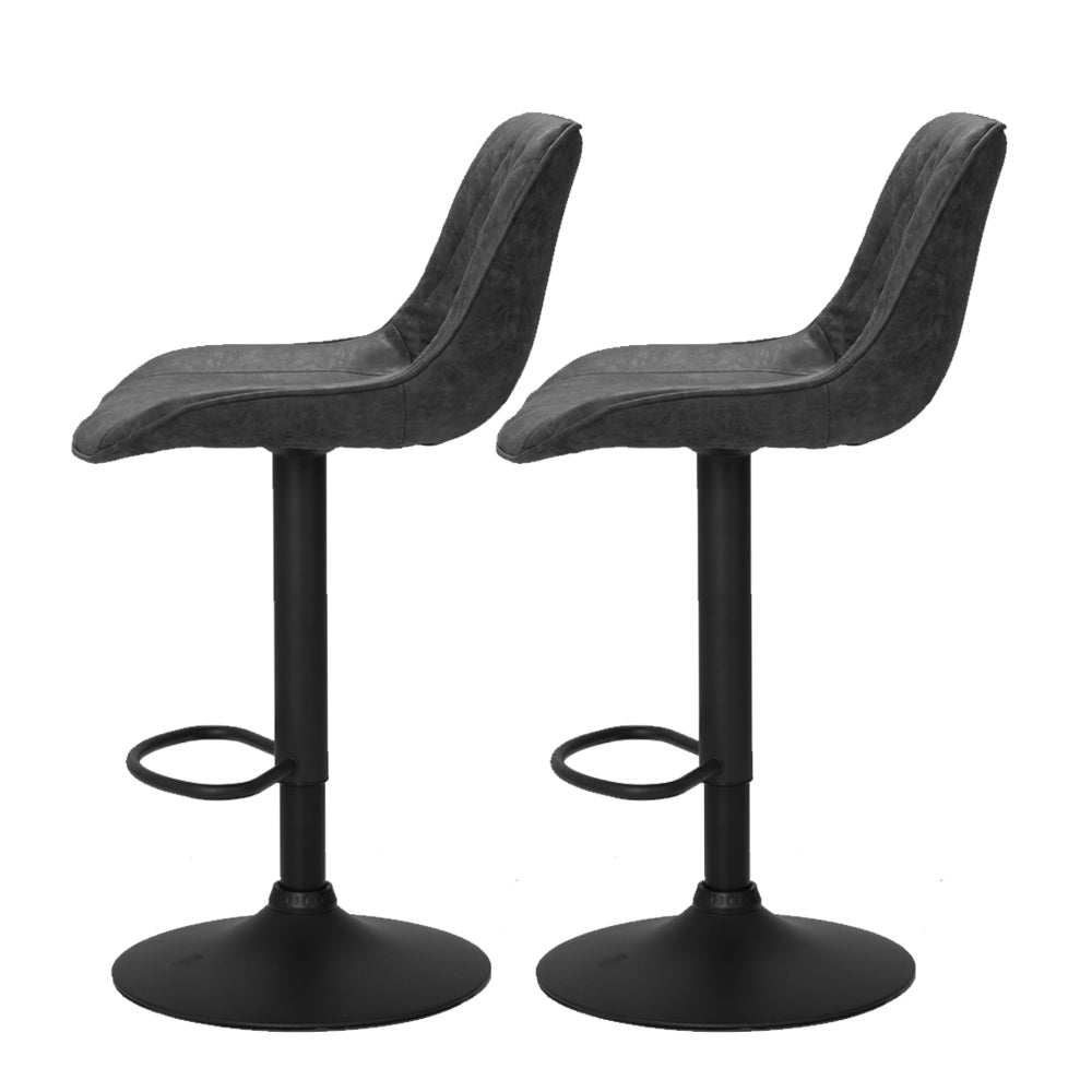Artiss 2x Bar Stools Gas Lift Vintage Leather Black - Furniture > Bar Stools & Chairs > Table & Bar Stools