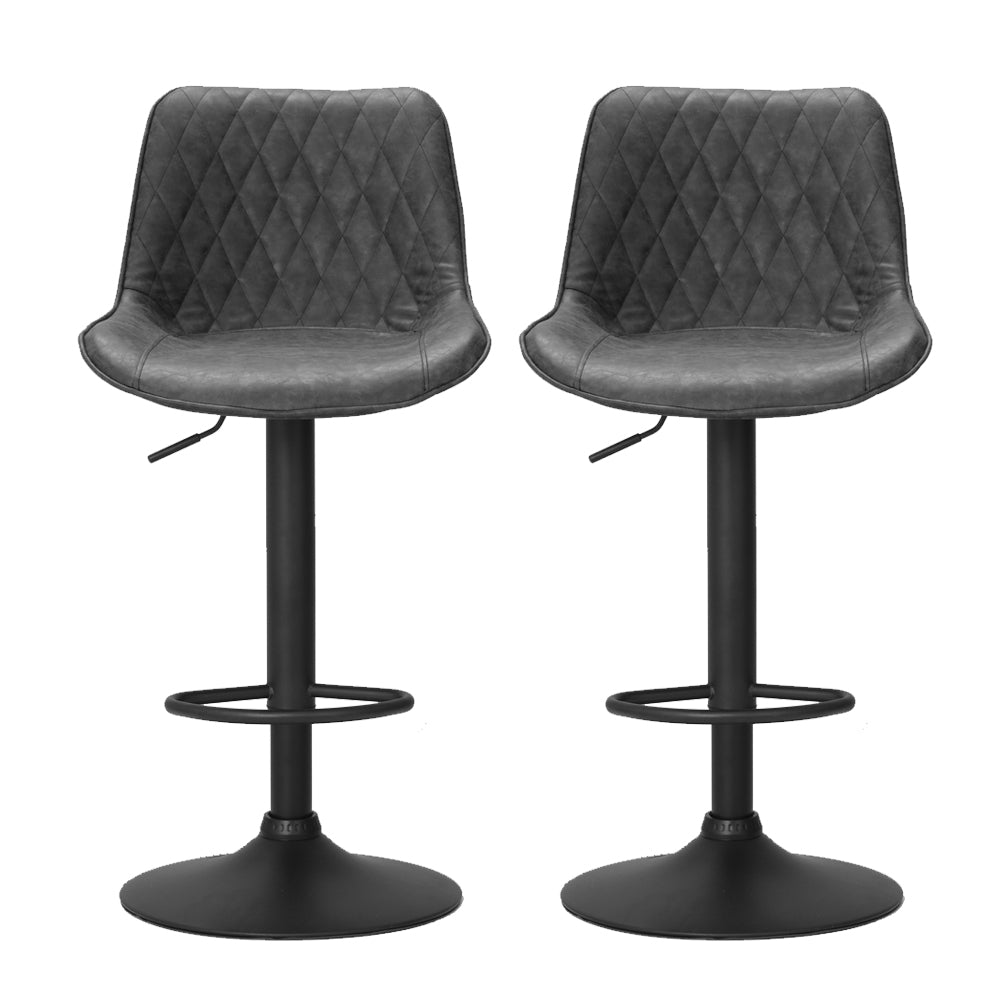 Artiss 2x Bar Stools Gas Lift Vintage Leather Black - Furniture > Bar Stools & Chairs > Table & Bar Stools