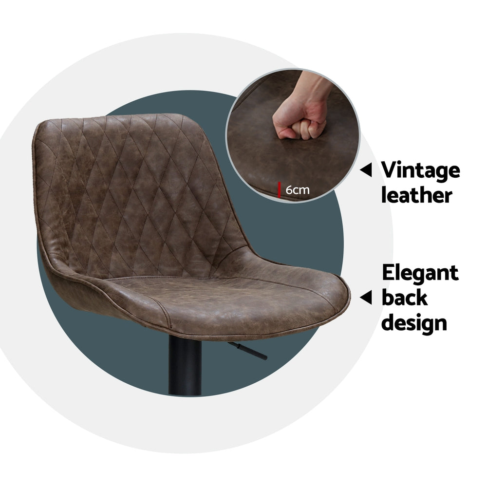 Artiss 4x Bar Stools Gas Lift Vintage Leather Brown - Furniture > Bar Stools & Chairs > Massage Chairs