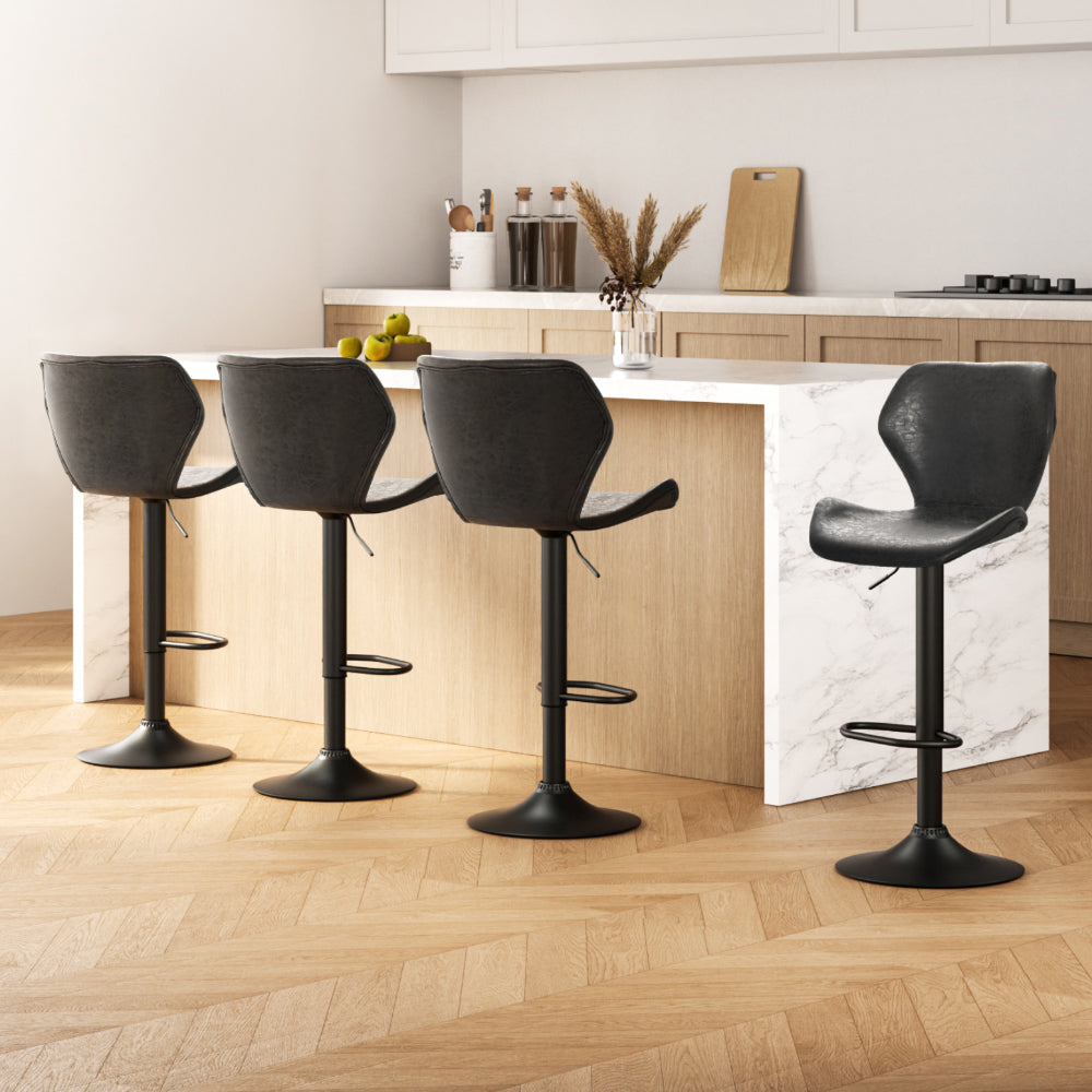 Artiss 4x Bar Stools Vintage Leather Gas Lift Black - Furniture > Bar Stools & Chairs > Massage Chairs
