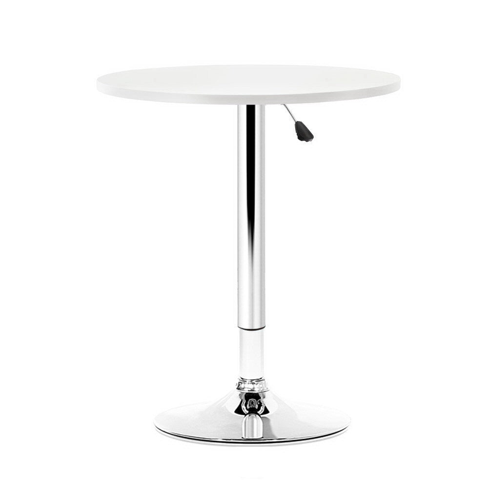 Artiss Bar Table Gas Lift Round White - Furniture > Dining > Dining Tables