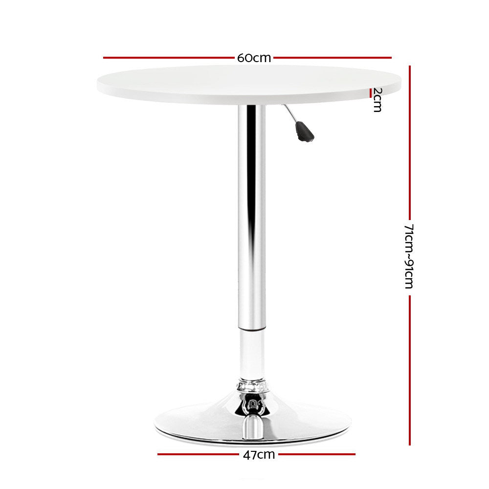 Artiss Bar Table Gas Lift Round White - Furniture > Dining > Dining Tables