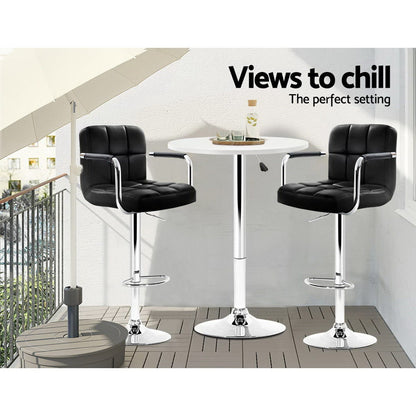 Artiss Bar Table Gas Lift Round White - Furniture > Dining > Dining Tables