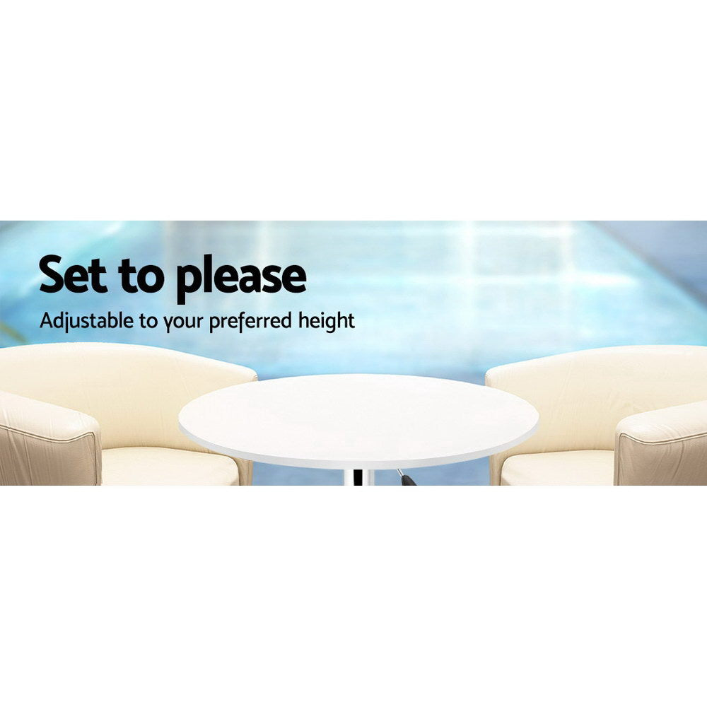 Artiss Bar Table Gas Lift Round White - Furniture > Dining > Dining Tables