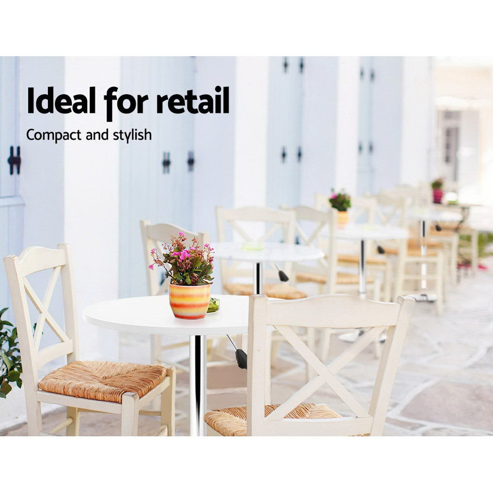 Artiss Bar Table Gas Lift Round White - Furniture > Dining > Dining Tables