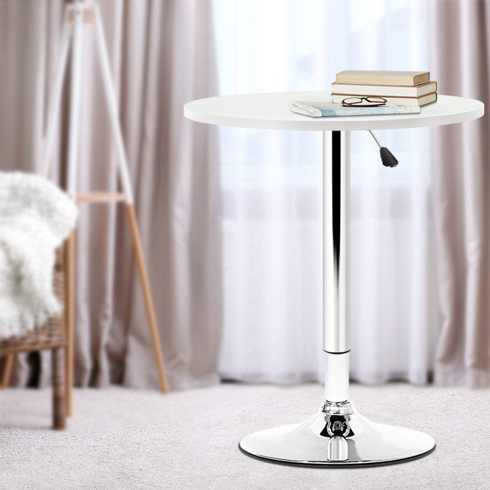 Artiss Bar Table Gas Lift Round White - Furniture > Dining > Dining Tables