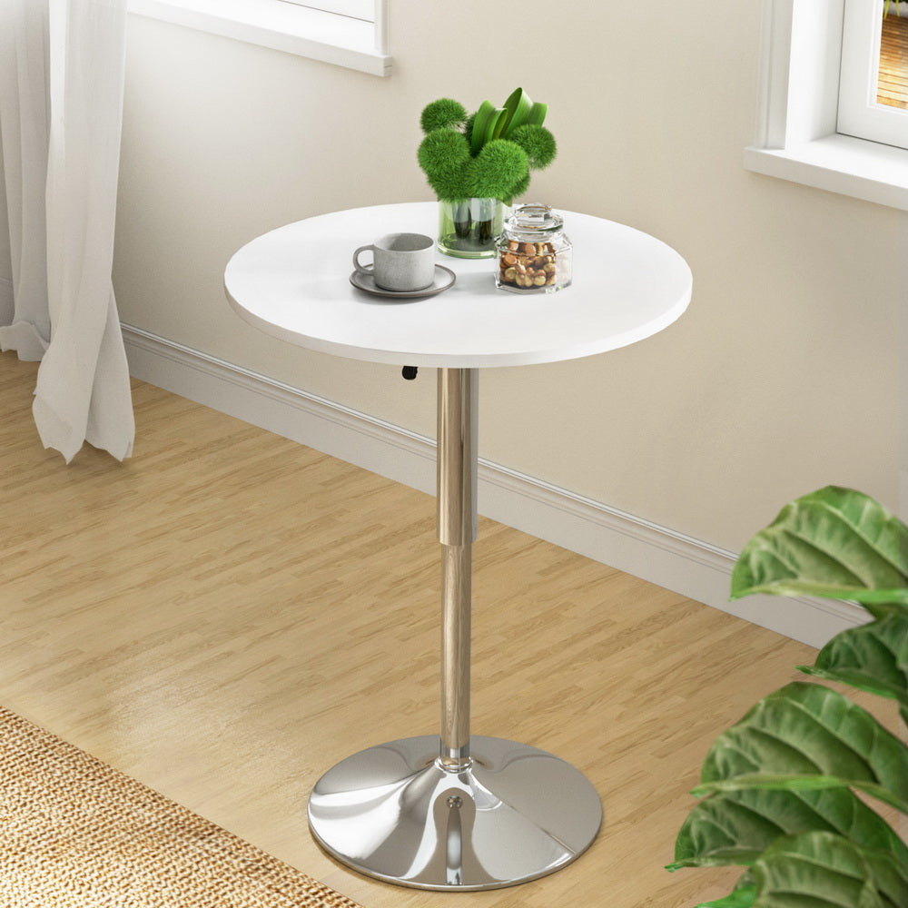 Artiss Bar Table Gas Lift Round White - Furniture > Dining > Dining Tables