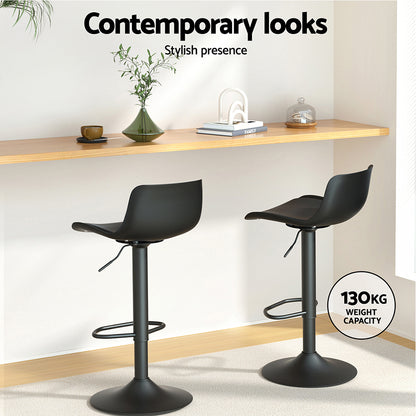 Artiss 2x Bar Stools Padded Seat Gas Lift Black - Furniture > Bar Stools & Chairs > Table & Bar Stools