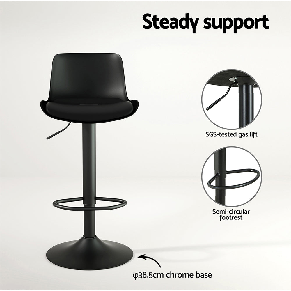 Artiss 2x Bar Stools Padded Seat Gas Lift Black - Furniture > Bar Stools & Chairs > Table & Bar Stools