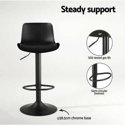 Artiss 2x Bar Stools Padded Seat Gas Lift Black - Furniture > Bar Stools & Chairs > Table & Bar Stools