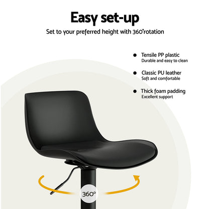 Artiss 2x Bar Stools Padded Seat Gas Lift Black - Furniture > Bar Stools & Chairs > Table & Bar Stools