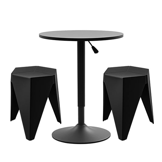 Bar Stools and Table Set 3PCS Dining Desk Kitchen Chairs Cafe Pub Black
