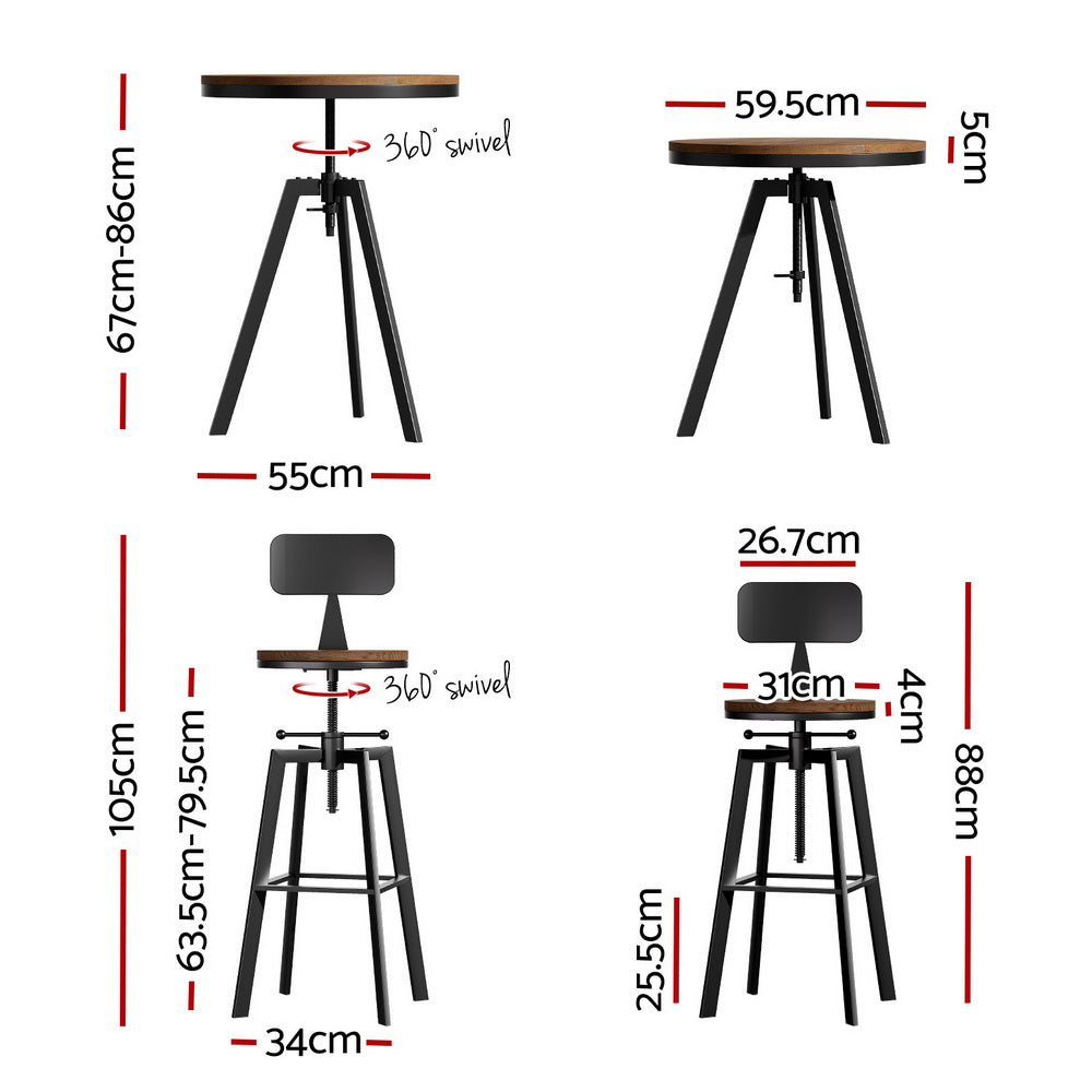 Artiss Bar Table and Stools Set Dining Desk Industrial Kitchen Chairs Cafe Pub - Furniture > Bar Stools & Chairs >