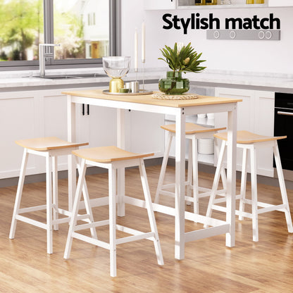 Artiss Bar Table and Stools Set Dining Desk Solid Wood Kitchen Chairs Cafe Pub - Furniture > Bar Stools & Chairs >