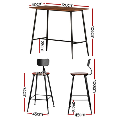 Artiss Bar Table and Stools Set Dining Desk Kitchen Chairs Cafe Pub - Furniture > Bar Stools & Chairs > Table & Bar