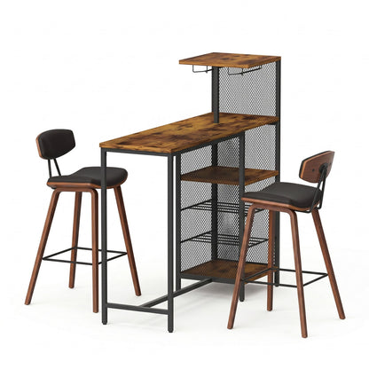3Pcs Bar Table and Stools Set Dining Table Solid Wood Kitchen Chairs Cafe Pub