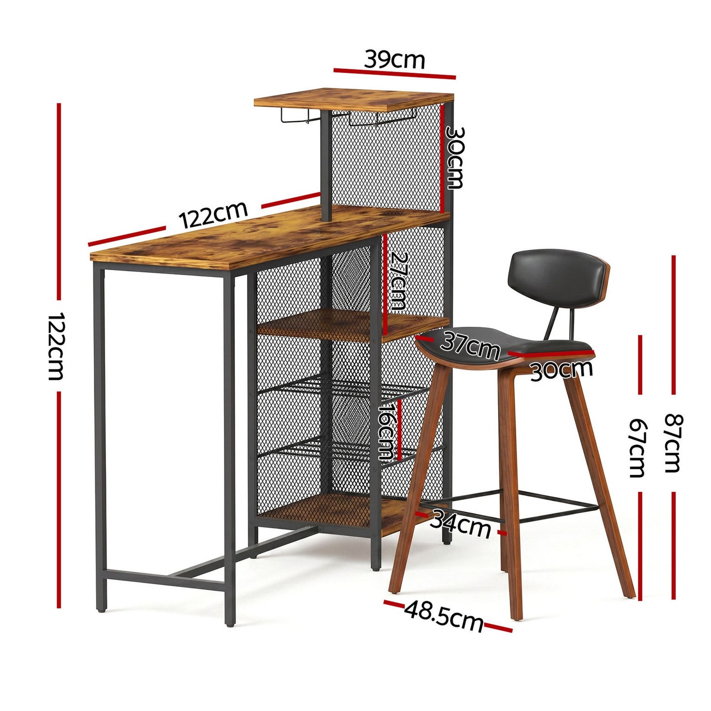 3Pcs Bar Table and Stools Set Dining Table Solid Wood Kitchen Chairs Cafe Pub
