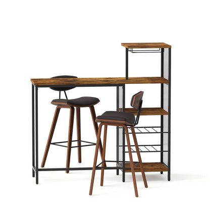 3Pcs Bar Table and Stools Set Dining Table Solid Wood Kitchen Chairs Cafe Pub